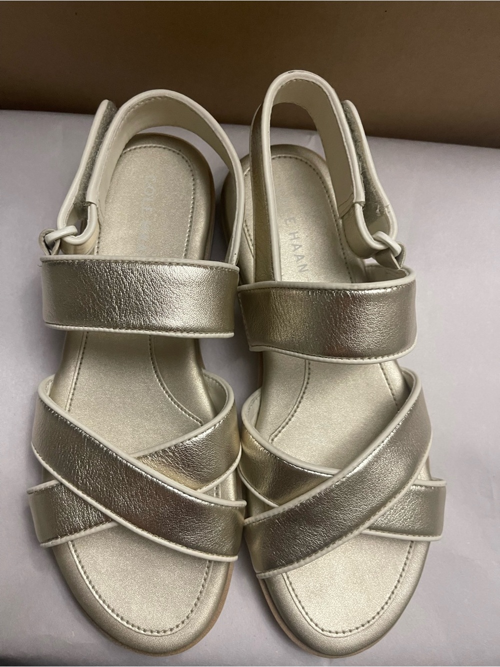 Cole Haan  women Metallic Gold Strappy Slingback Sandals size 6.5B